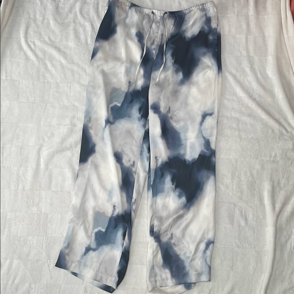 Blue and White Tie-Dye Silky Pants